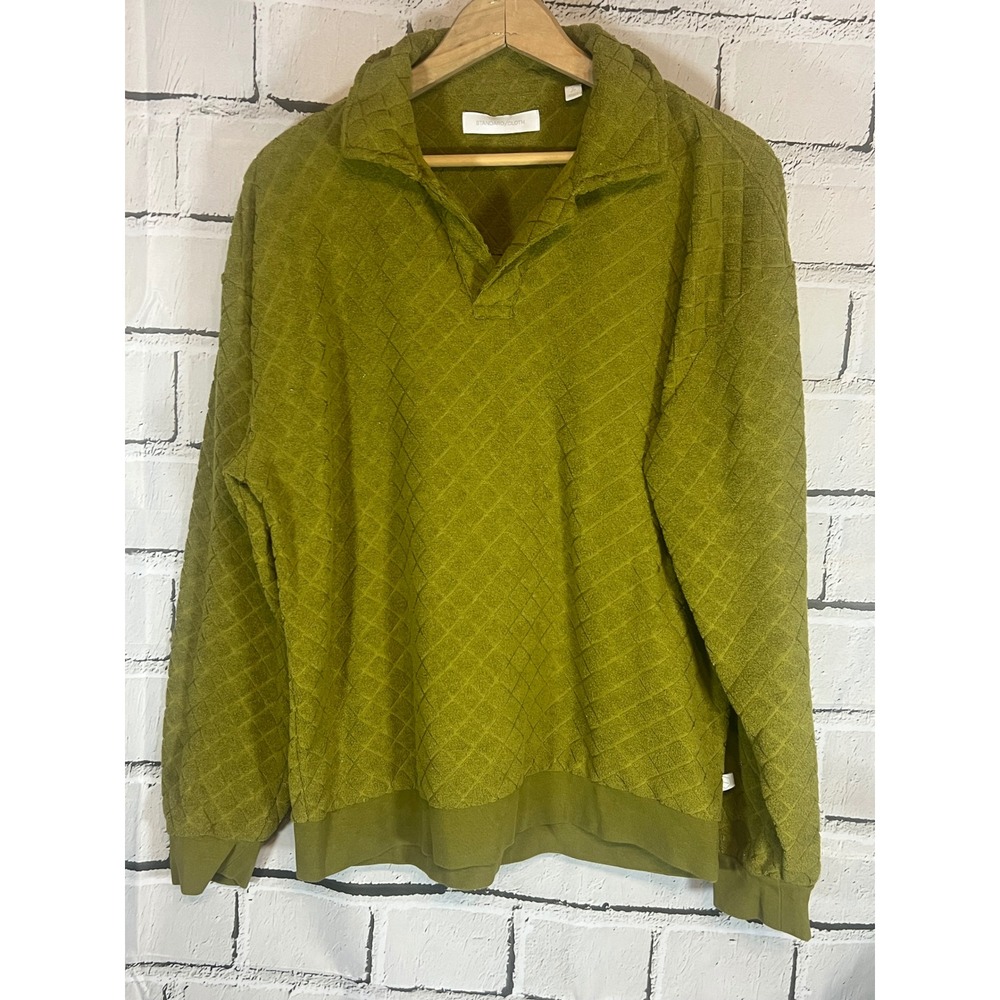 Standard Cloth UO Astro Collared Sweatshirt Olive Green Textured Men's Small